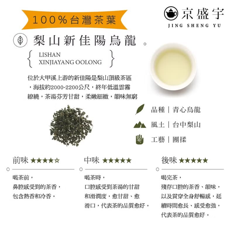 京盛宇【茶葉】梨山新佳陽烏龍-100g-經典鐵罐(高山茶)