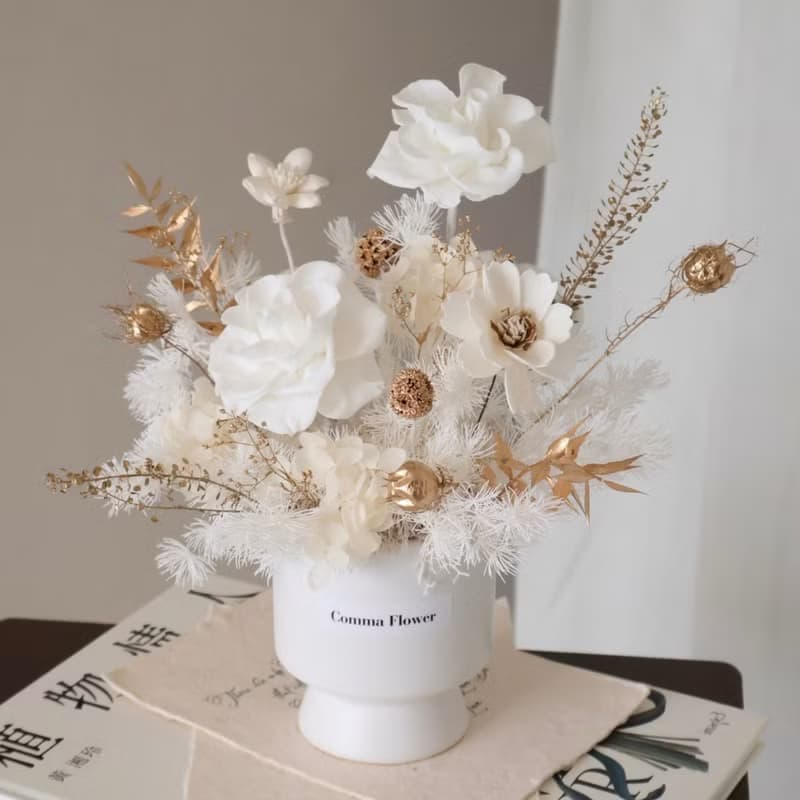 奢華白金玫瑰盆花 情人節禮物 開幕盆花 居家擺設 送禮