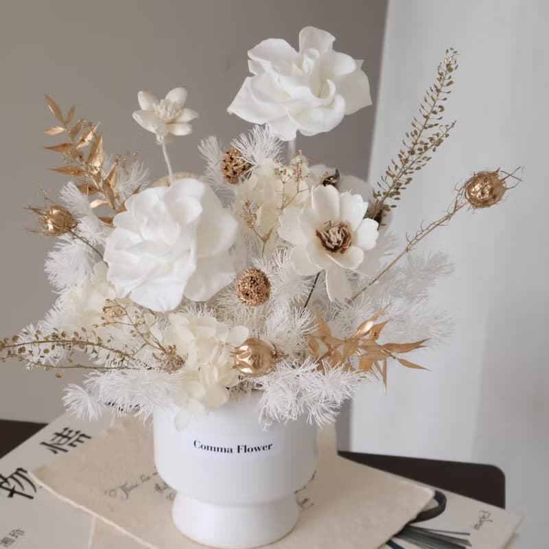 奢華白金玫瑰盆花 情人節禮物 開幕盆花 居家擺設 送禮