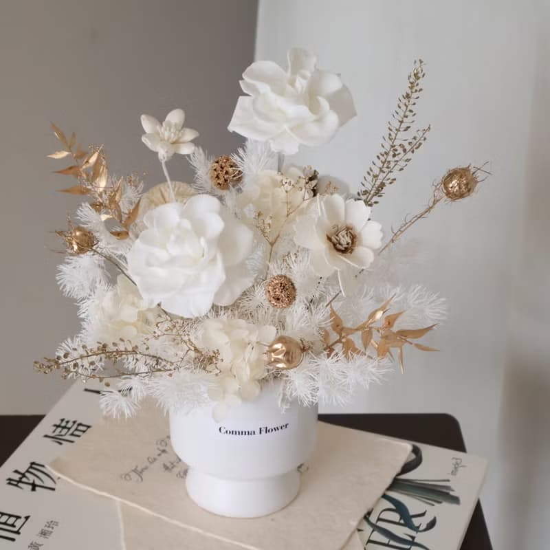 奢華白金玫瑰盆花 情人節禮物 開幕盆花 居家擺設 送禮