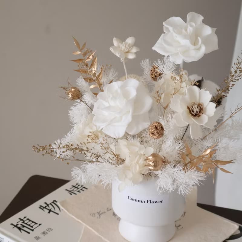 奢華白金玫瑰盆花 情人節禮物 開幕盆花 居家擺設 送禮