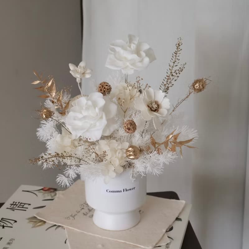 奢華白金玫瑰盆花 情人節禮物 開幕盆花 居家擺設 送禮