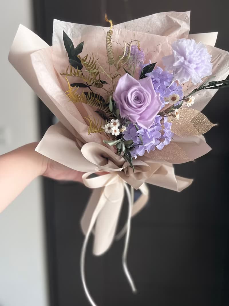 紫色系永生花束 紫色玫瑰 永生花 恆星花 永生花 不凋花 乾燥花
