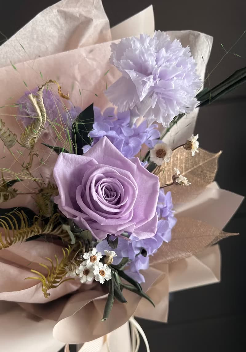 紫色系永生花束 紫色玫瑰 永生花 恆星花 永生花 不凋花 乾燥花