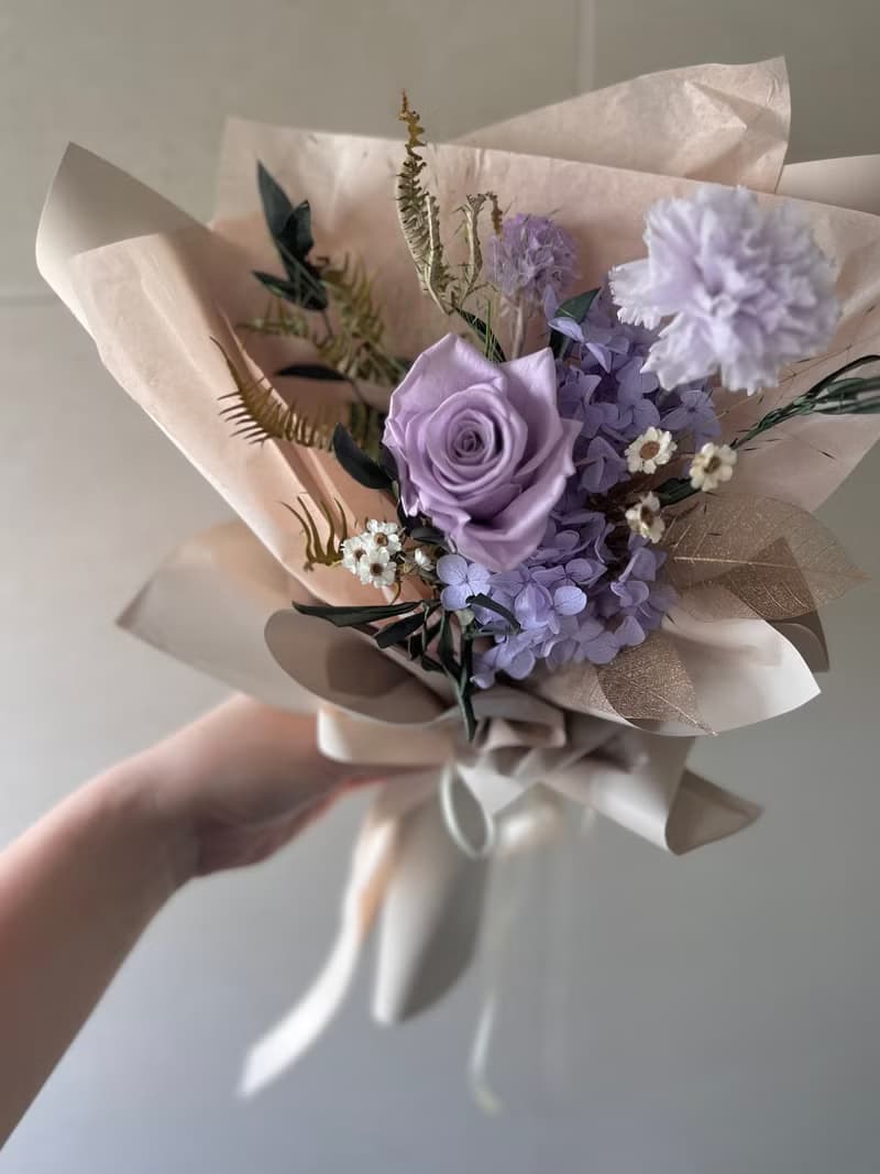 紫色系永生花束 紫色玫瑰 永生花 恆星花 永生花 不凋花 乾燥花