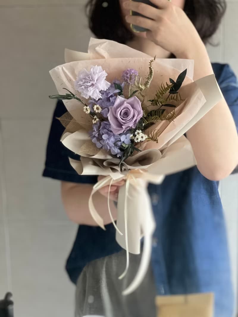 紫色系永生花束 紫色玫瑰 永生花 恆星花 永生花 不凋花 乾燥花