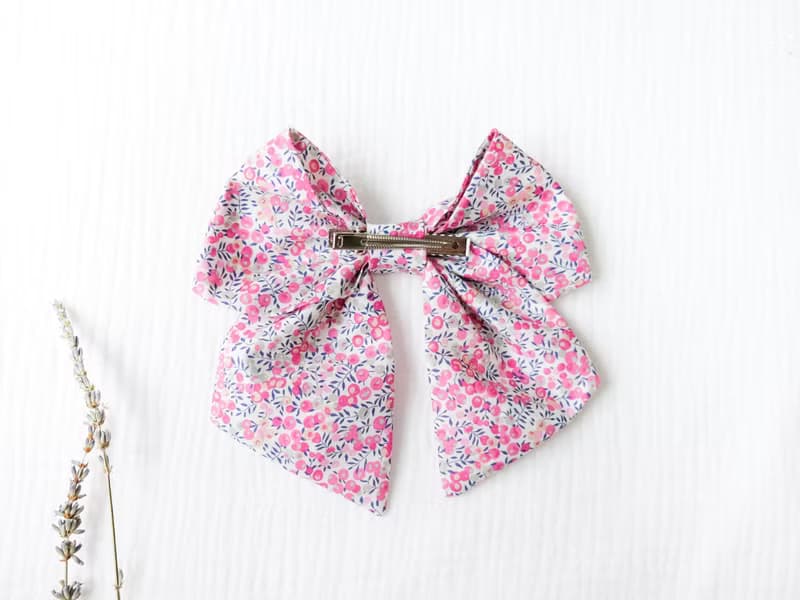英國LIBERTY FABRICS手工法式大蝴蝶結髮夾 - Wiltshire Bud (粉)