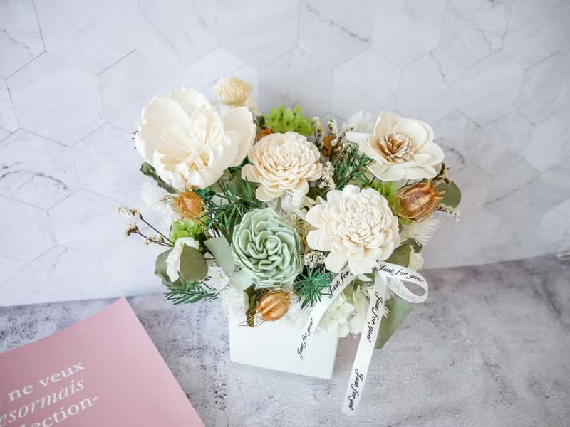 方盆中大型加大款乾燥花盆花【荼蘼】乾燥花盆花/開幕賀禮/新