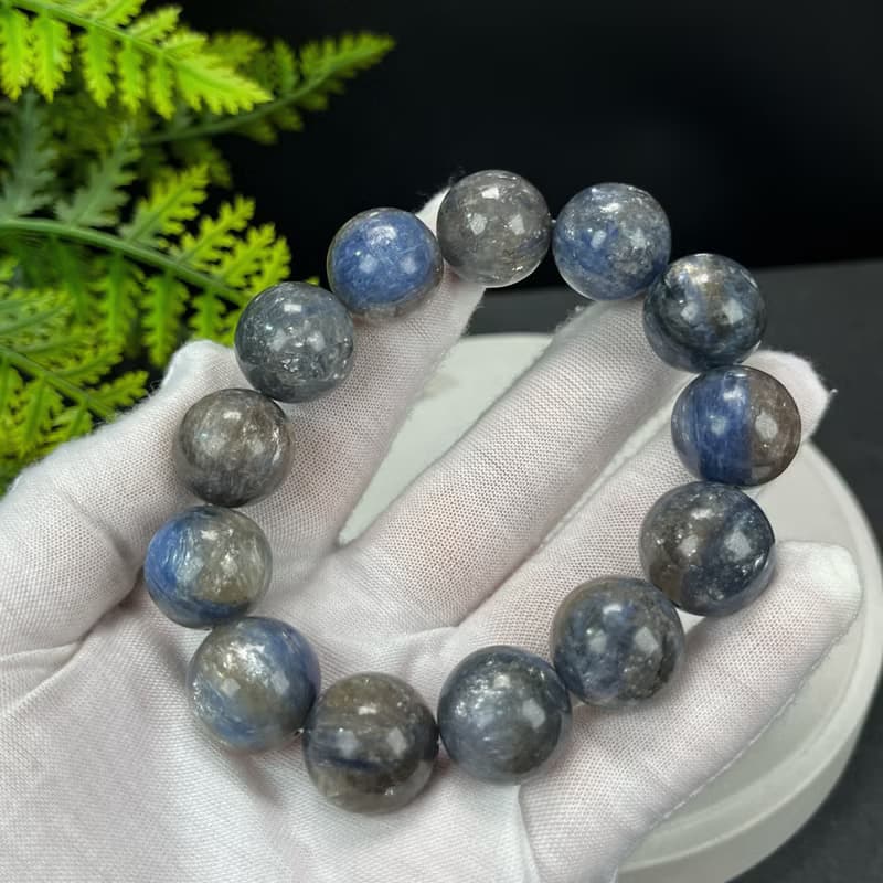 高品質龍鱗雲母藍晶石手串17.5mm顆顆帶眼冰潤星光大顆粒男女手珠
