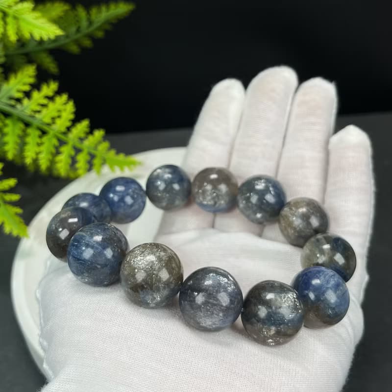 高品質龍鱗雲母藍晶石手串17.5mm顆顆帶眼冰潤星光大顆粒男女手珠