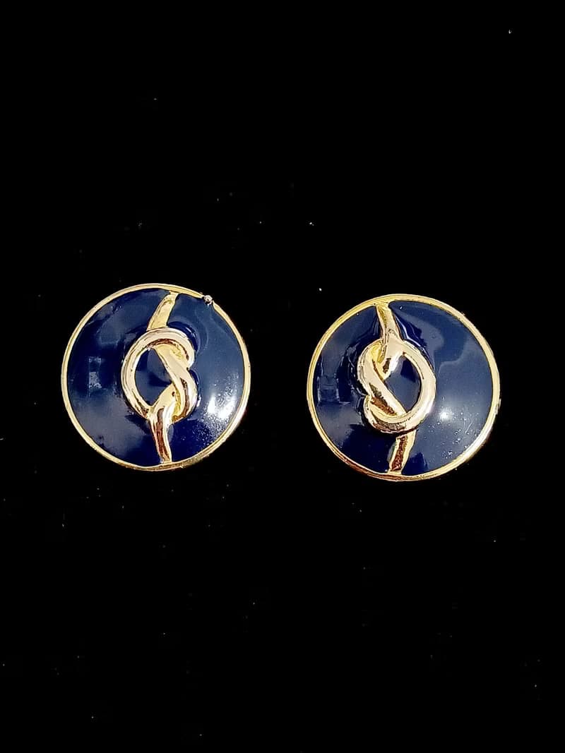 vintage jewelry  典雅深藍琺瑯綴金 夾式耳環