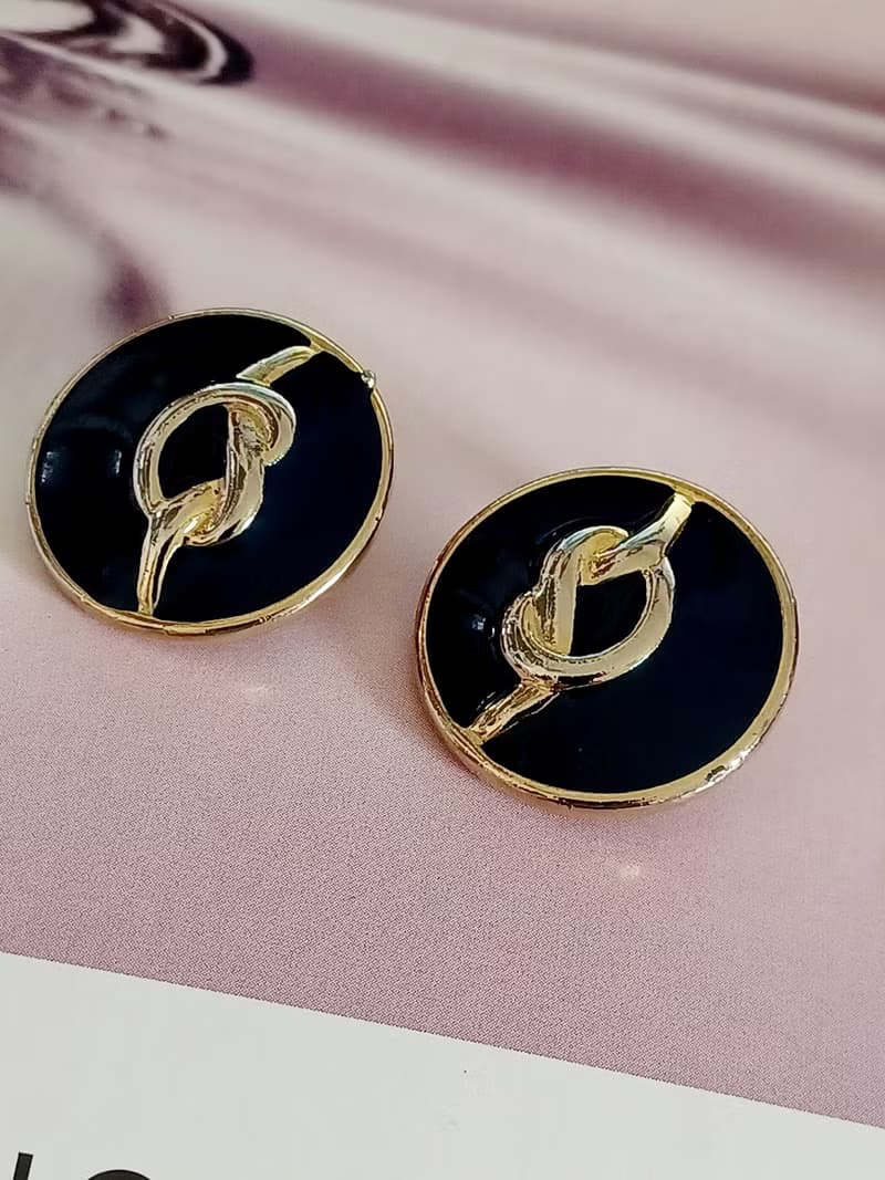 vintage jewelry  典雅深藍琺瑯綴金 夾式耳環