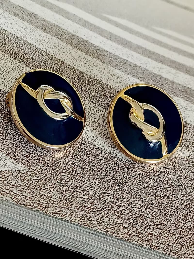 vintage jewelry  典雅深藍琺瑯綴金 夾式耳環