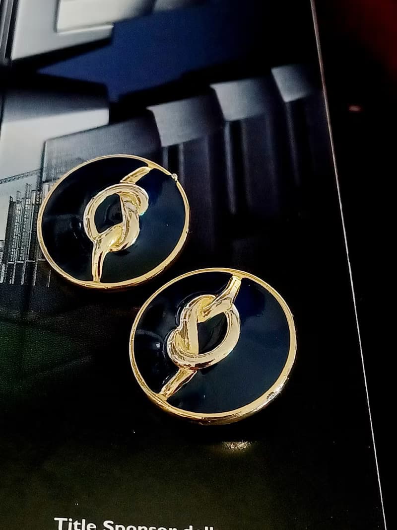 vintage jewelry  典雅深藍琺瑯綴金 夾式耳環