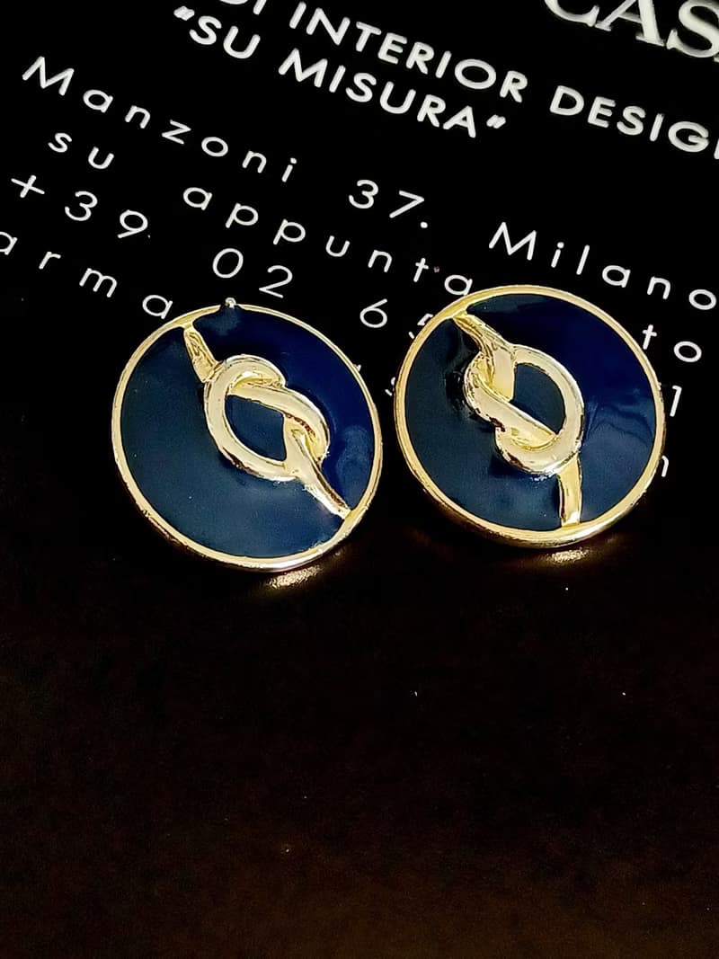 vintage jewelry  典雅深藍琺瑯綴金 夾式耳環
