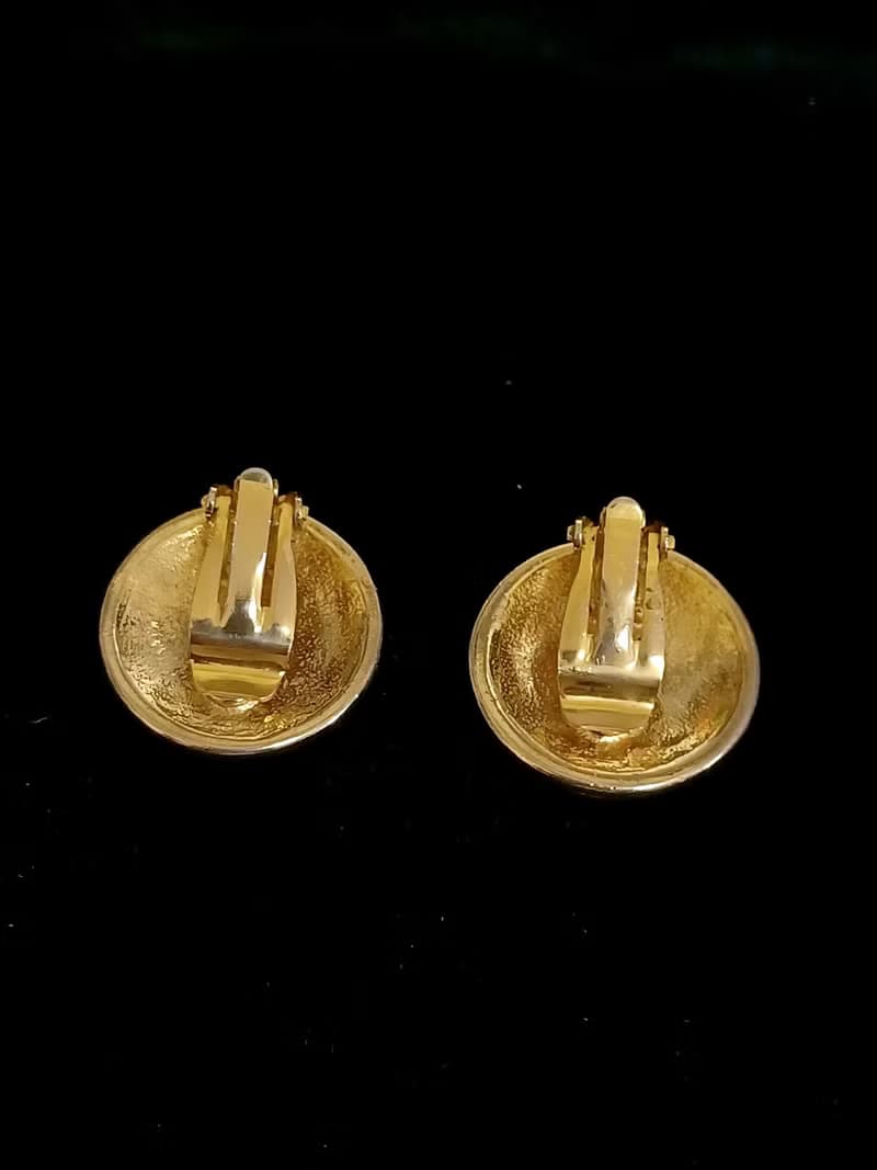 vintage jewelry  典雅深藍琺瑯綴金 夾式耳環