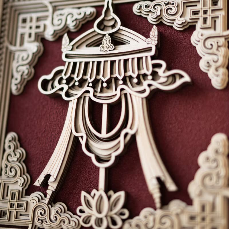 梯木疊雕-寶傘|新中式擺件玄關酒櫃創意客廳家居裝飾品喬遷禮物