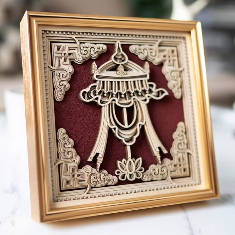 梯木疊雕-寶傘|新中式擺件玄關酒櫃創意客廳家居裝飾品喬遷禮物