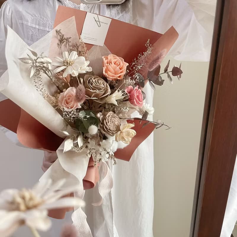 【永生花束】復古橘色 情人節禮物 告白花束 生日禮物 典禮獻花