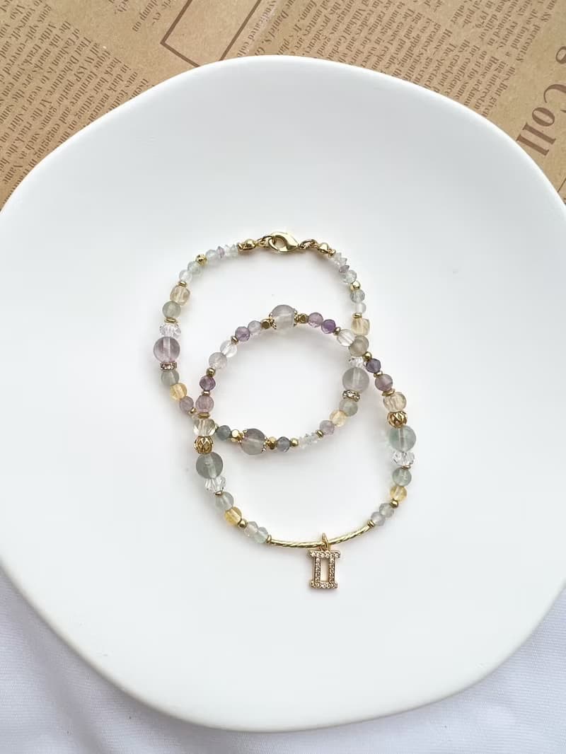 【星座雙鍊 雙子座】風象星座 螢石 黃水晶 水晶手鍊