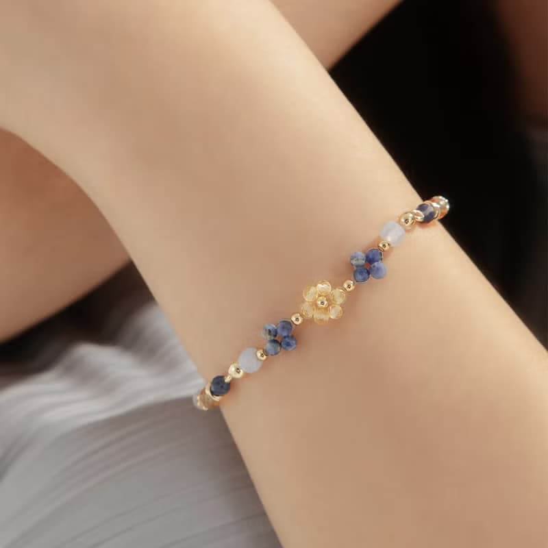 花語時光 | 藍紋石 黃塔晶 黃水晶 藍紋瑪瑙 白瑪瑙 | 編織水晶手