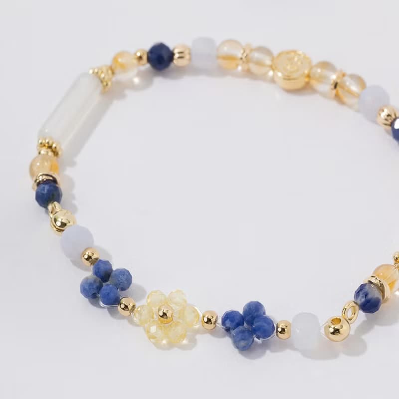花語時光 | 藍紋石 黃塔晶 黃水晶 藍紋瑪瑙 白瑪瑙 | 編織水晶手