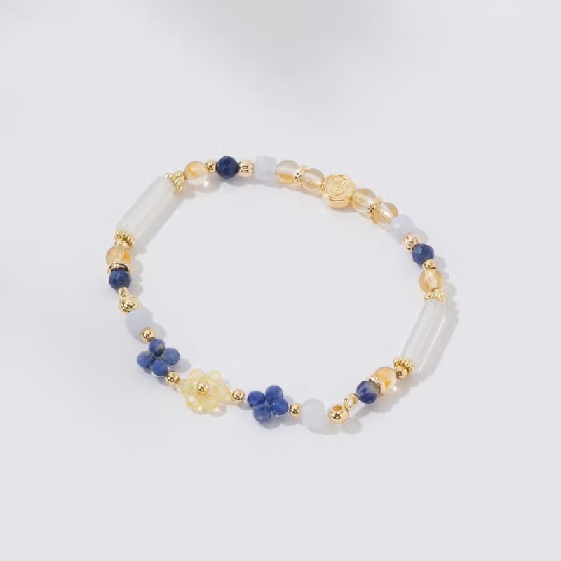 花語時光 | 藍紋石 黃塔晶 黃水晶 藍紋瑪瑙 白瑪瑙 | 編織水晶手