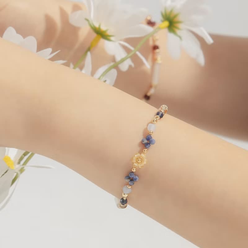 花語時光 | 藍紋石 黃塔晶 黃水晶 藍紋瑪瑙 白瑪瑙 | 編織水晶手