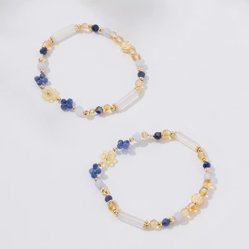 花語時光 | 藍紋石 黃塔晶 黃水晶 藍紋瑪瑙 白瑪瑙 | 編織水晶手