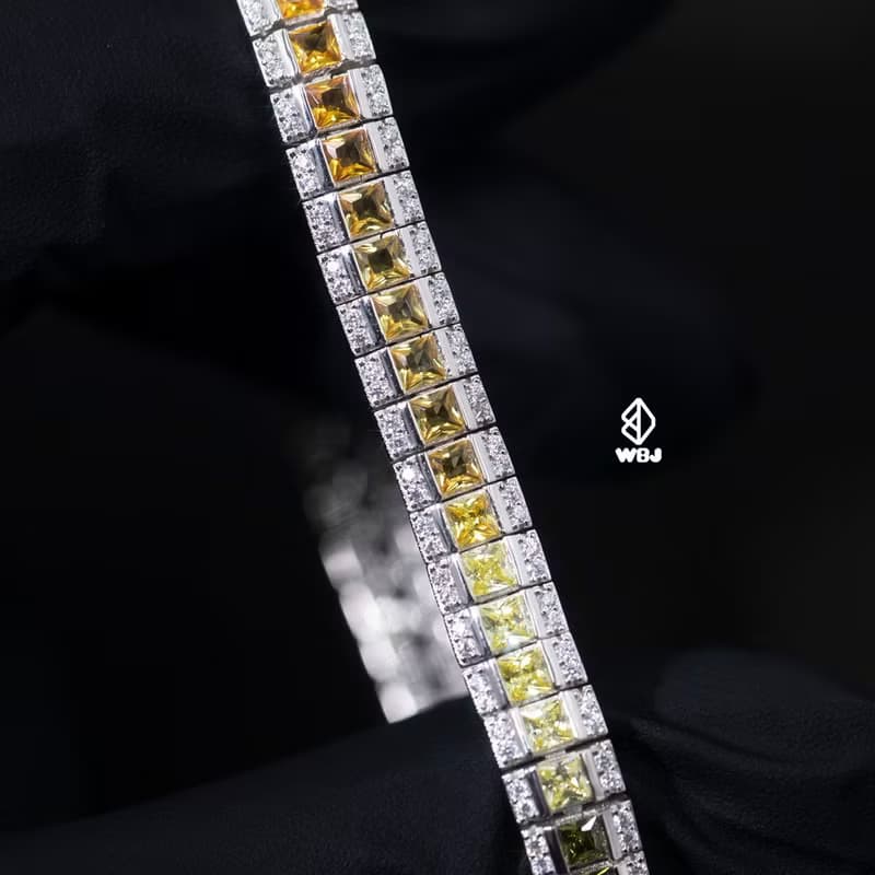 Wbj 7mm漸變色公主方彩虹手鏈 滿鑽手鍊 手環