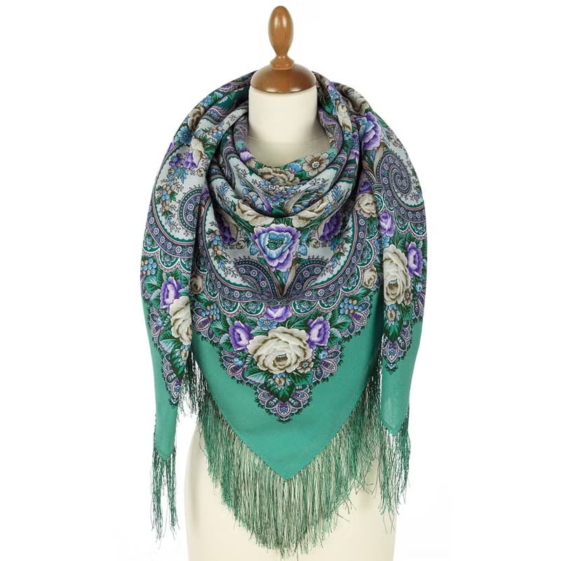 Pavlovo Posad Russian Shawl 100% Wool Scarf 125x125 cm Wrap Silk Fringe 2025-9