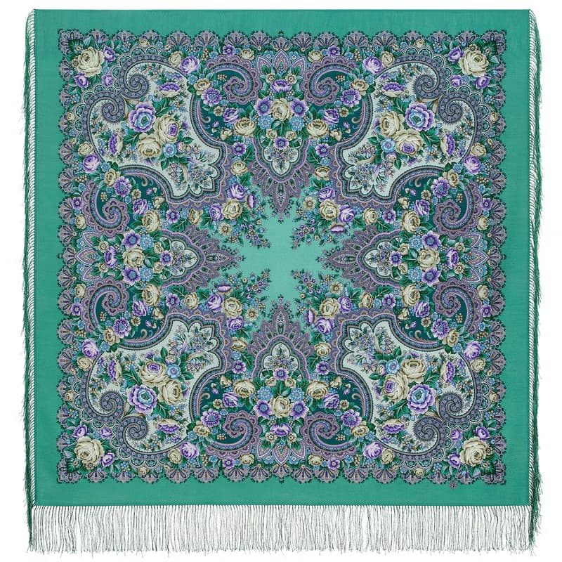Pavlovo Posad Russian Shawl 100% Wool Scarf 125x125 cm Wrap Silk Fringe 2025-9
