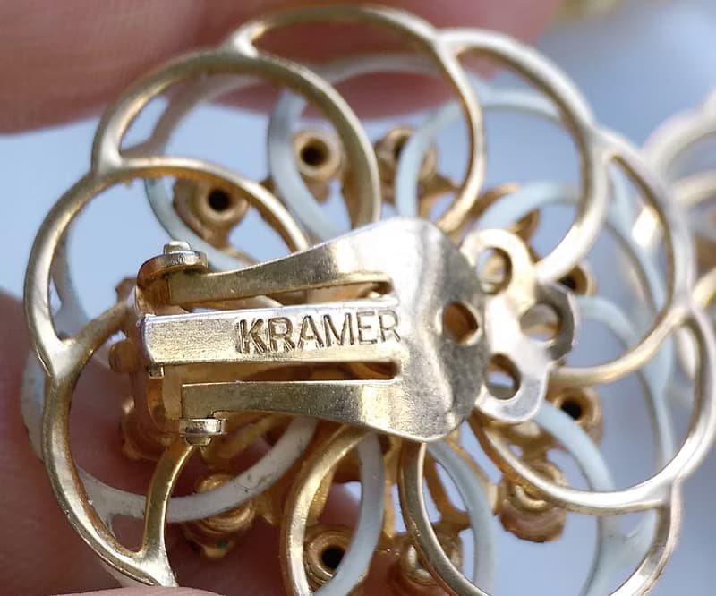 Vintage Jewelry 西洋古董飾品 KRAMER 立體雙圈白珠 夾式耳環