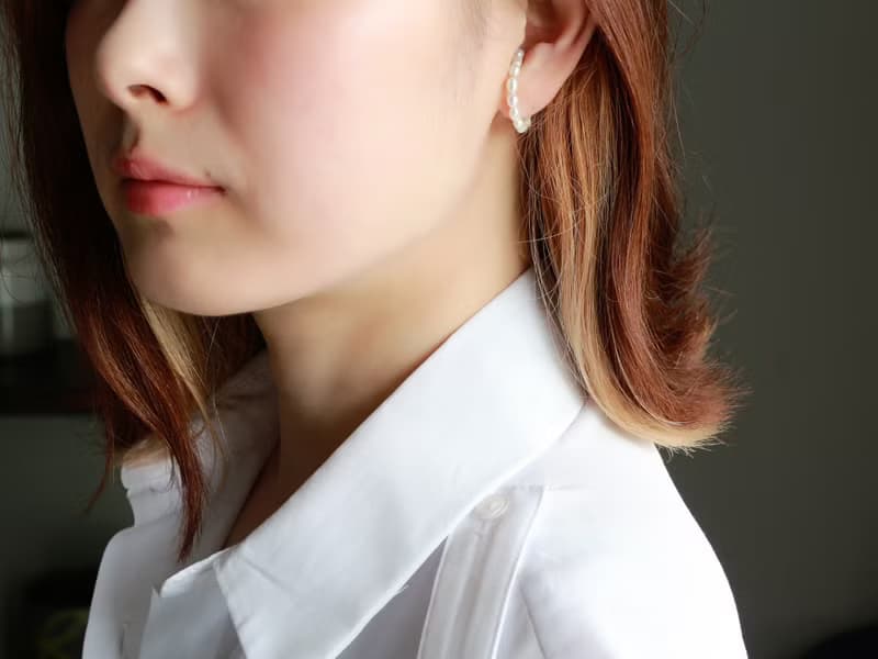 14kgf- rice pearl & crystal ear cuff set