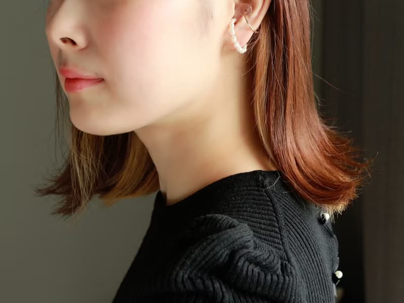 14kgf- rice pearl & crystal ear cuff set