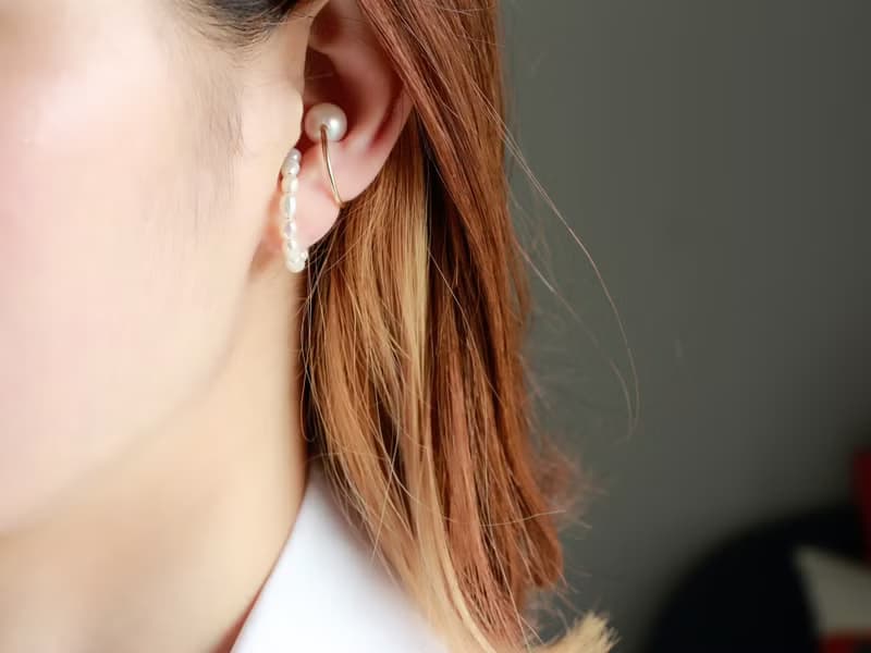 14kgf- rice pearl & crystal ear cuff set