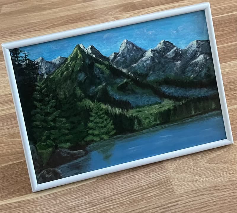 Morning in the mountains. Mountain landscape. Gouache paint