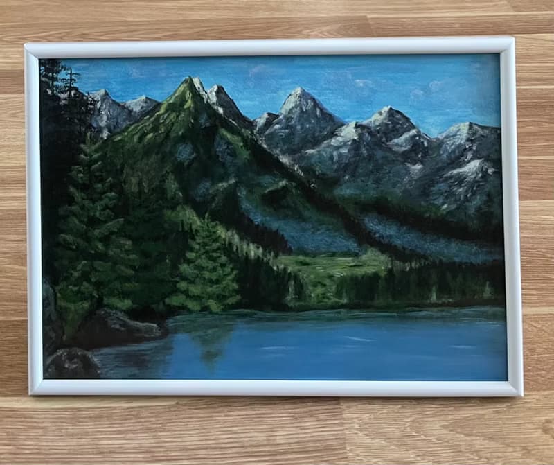 Morning in the mountains. Mountain landscape. Gouache paint