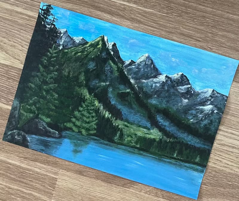 Morning in the mountains. Mountain landscape. Gouache paint