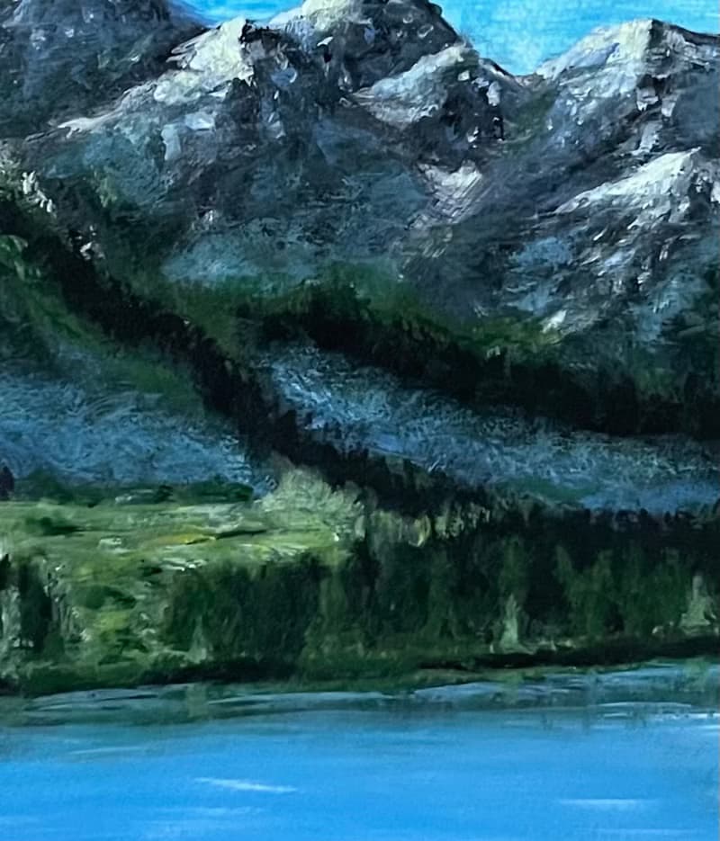 Morning in the mountains. Mountain landscape. Gouache paint