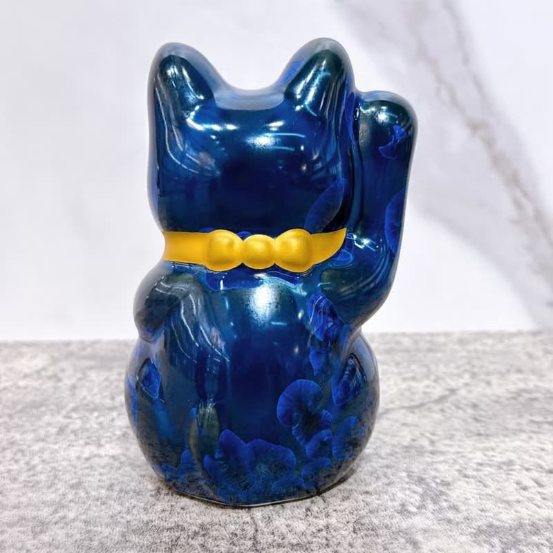 【玄彩必勝】日本清水燒招財貓 | 青墨 必勝 右 特小