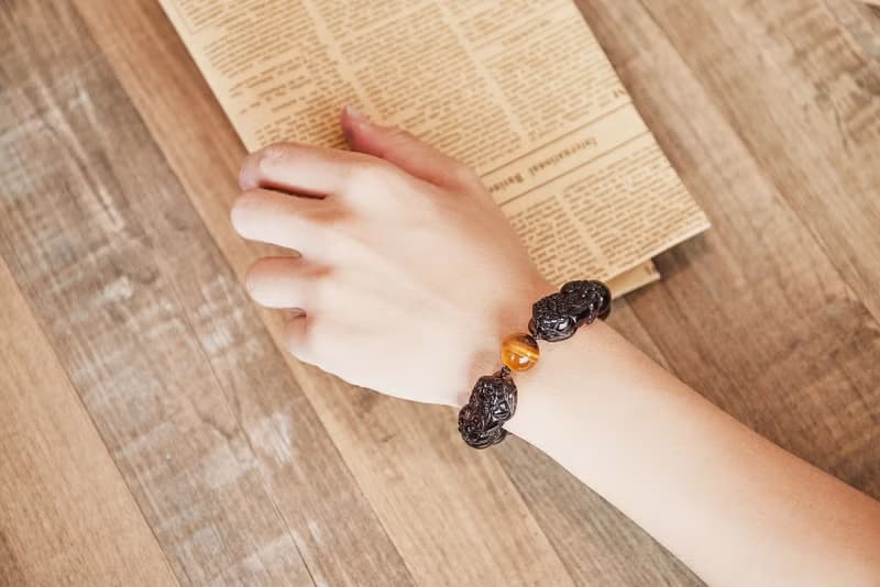 天然冰種黑曜石雙貔貅手鍊(含開光)驅邪、化煞、轉運、增財