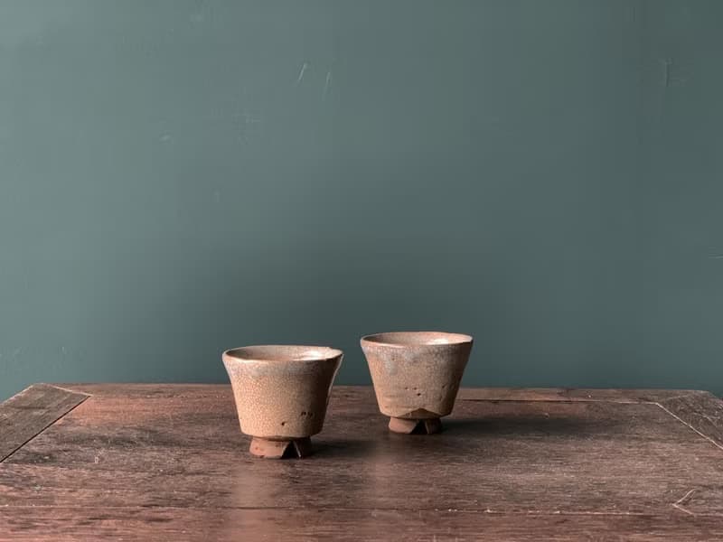 日本帶回 老件 萩燒小杯一對