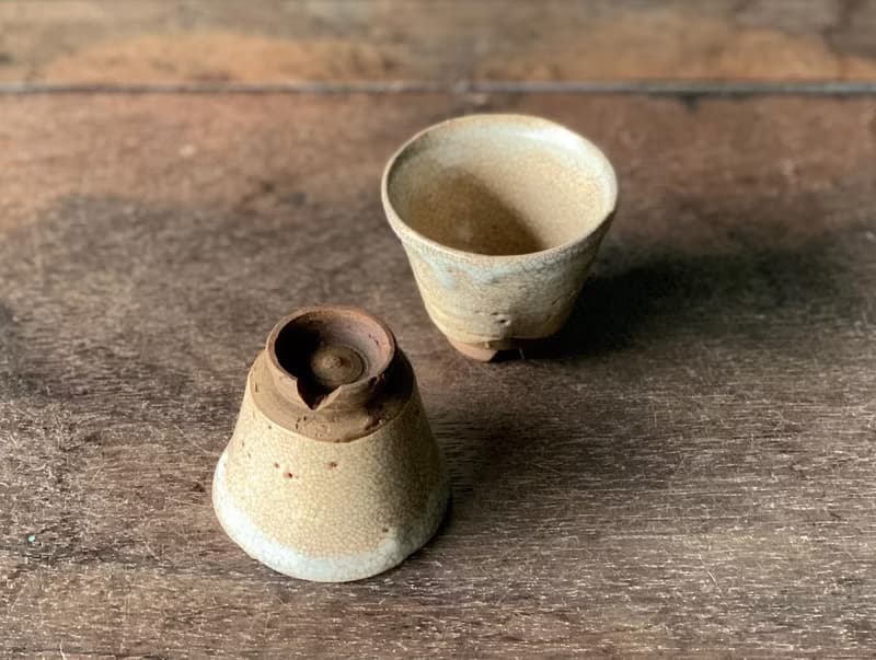日本帶回 老件 萩燒小杯一對