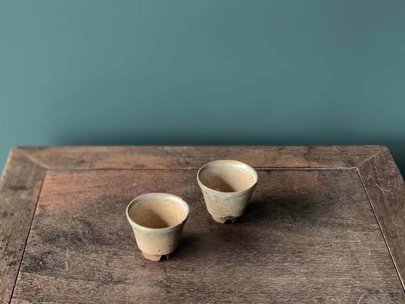 日本帶回 老件 萩燒小杯一對