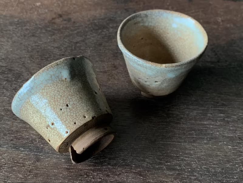 日本帶回 老件 萩燒小杯一對