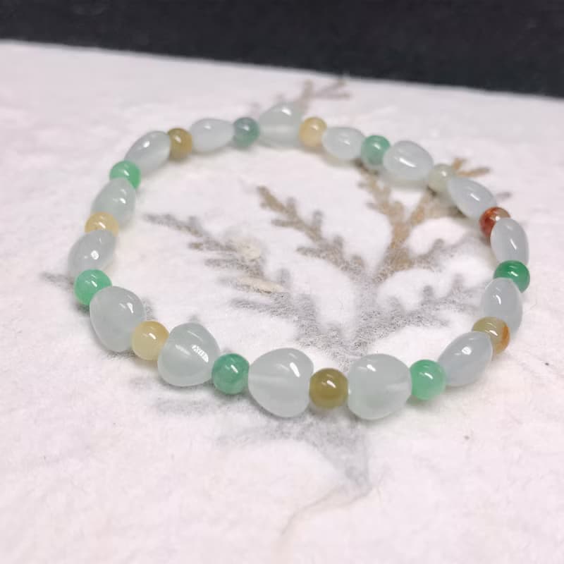 冰種多彩翡翠愛心手鍊 | 天然A貨翡翠 | 小手圍