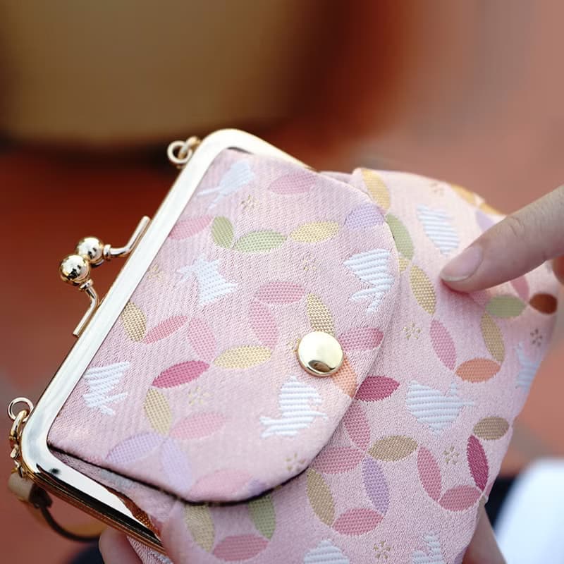 西陣織|粉織玉兔口袋口金包|和風設計