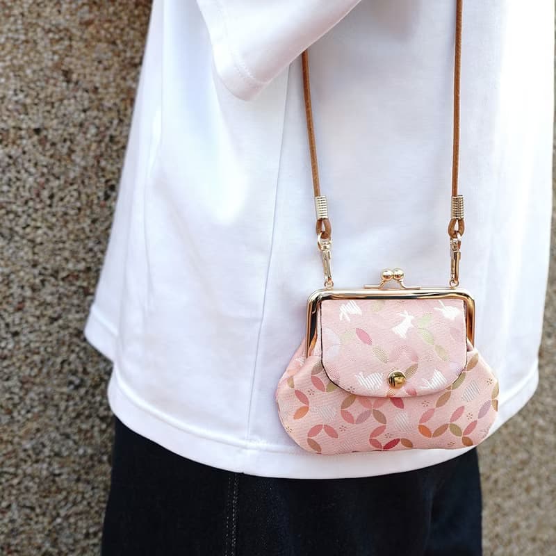 西陣織|粉織玉兔口袋口金包|和風設計