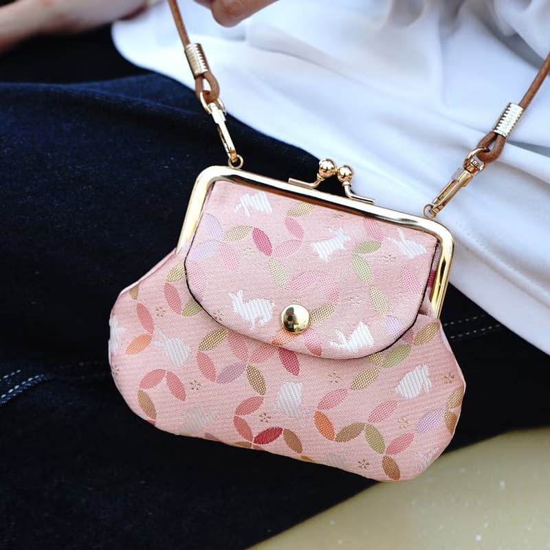 西陣織|粉織玉兔口袋口金包|和風設計